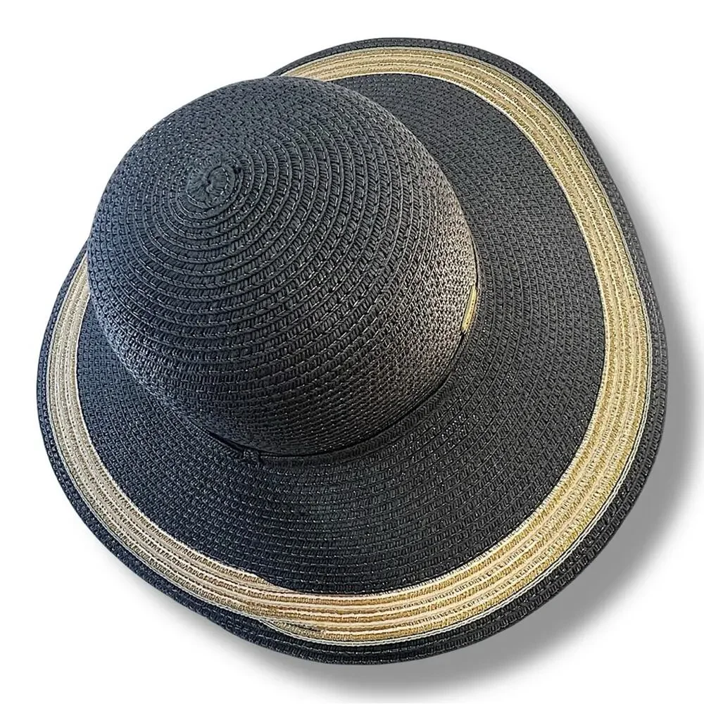 Black and Gold Metallic Elegant Wide-Brimmed Hat SUN N SAND SUNHAT